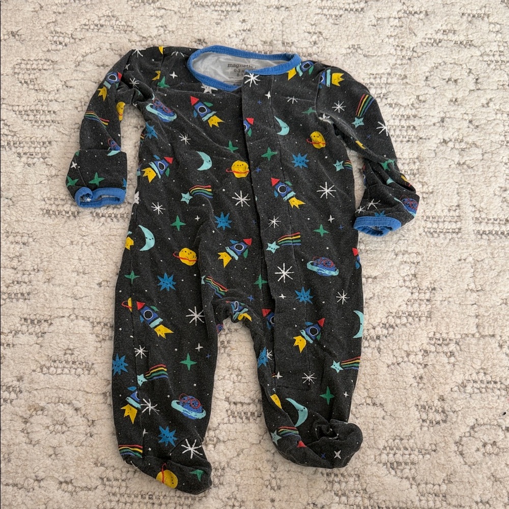Magnetic Me Black Space-Themed Kids Footie 0-3 months Modal
